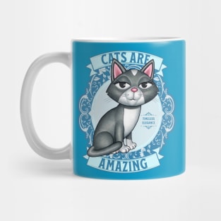 Cute Gray White Kitty Cat on Teal Cats are Amazing Mug